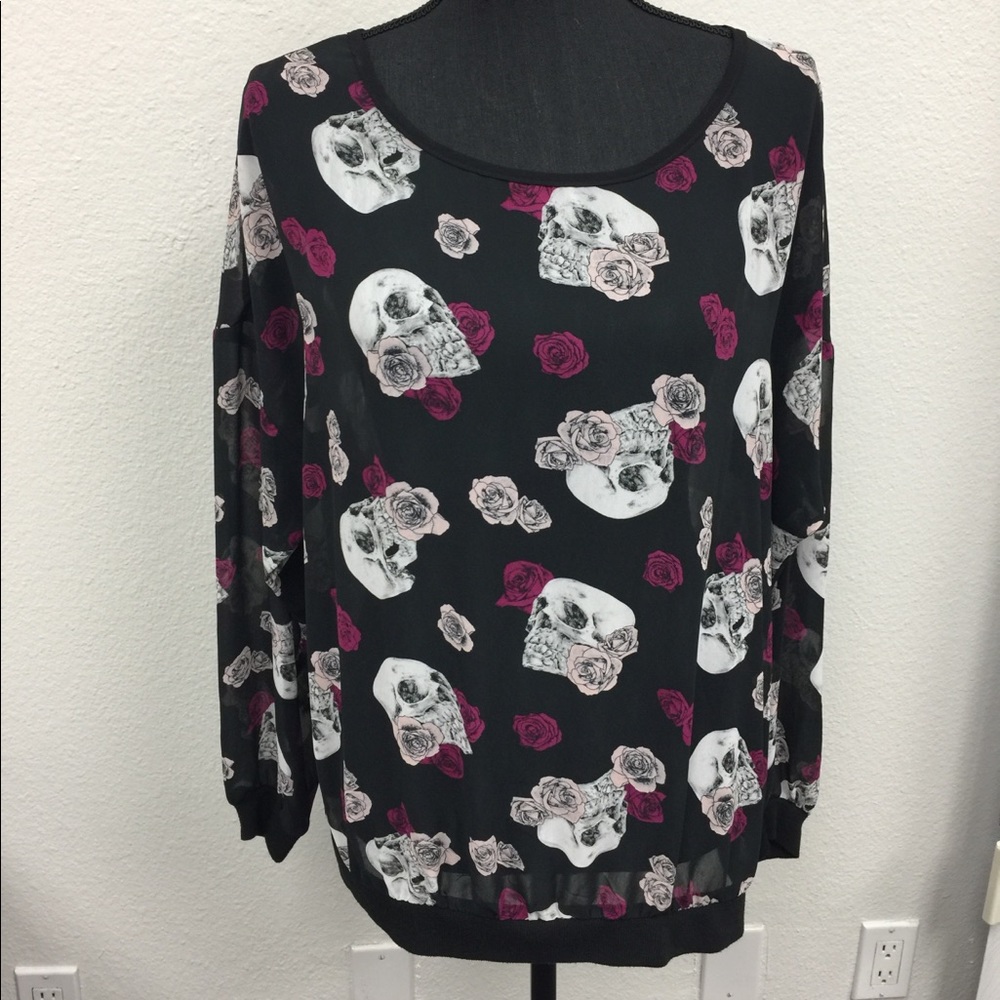 Torrid Black Skull & Roses sheer top